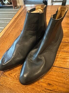 J.Crew Factory Black Leather Chelsea Ankle Boots Pull On Block Heel Women’s 10